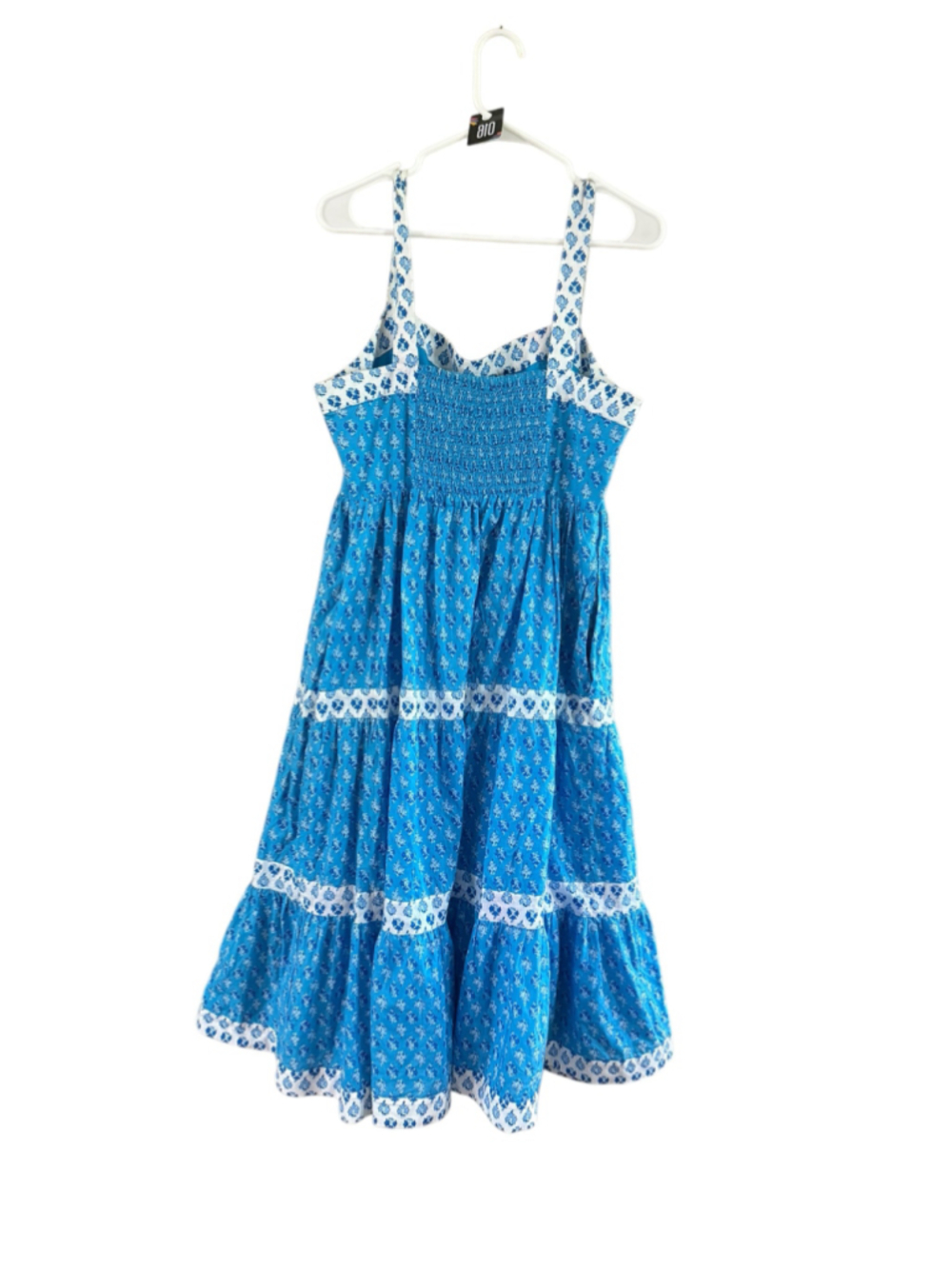 Women's J.Crew Midi Dress Size 12 Blue White Floral Cotton Tiered - Picture 4 of 10